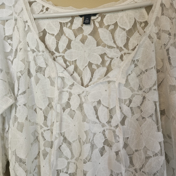 American Eagle Outfitters White Lace Top Size Large V Neck Tie Strings - Picture 4 of 5